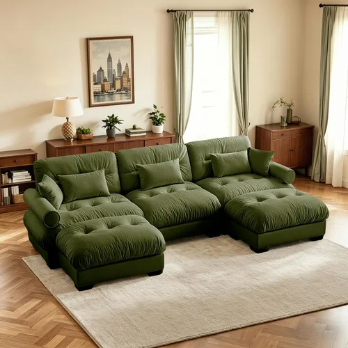 Vista 44 de Sofá biplaza de 93.7 pulgadas, sofá modular de 2 plazas, sofás seccionales grandes de color beige y blanco para sala de estar, juego de sofá