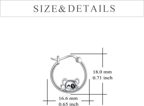 Vista 5 de YFN Aretes de aro de panda perezoso koala, unicornio, serpiente, bulldog francés, para mujeres y niñas, aretes deportivos de plata de ley, aretes