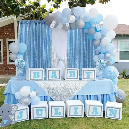 Vista 7 de B-COOL Cortinas de Fondo de Lentejuelas Azul Bebé 2 Piezas 2ftx8ft Fotografía para Fiestas Fondo Brillante Cortinas para Prom Bodas Baby Shower