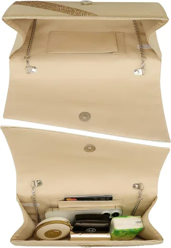 Vista 3 de Dasein Bolso de noche de satén con diamantes de imitación para mujer, bolso brillante con purpurina brillante para fiesta, boda, cóctel, baile