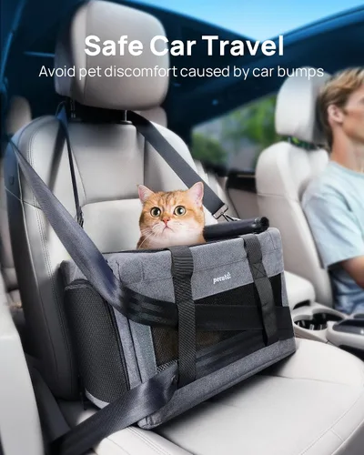 Vista 7 de Transportador de gatos aprobado por aerolíneas, transportador de mascotas de lado suave, transportador portátil para perros con estructura estable