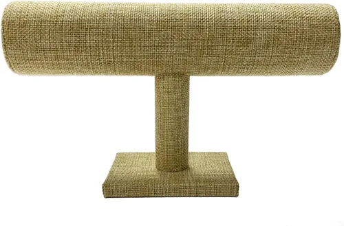 Vista 6 de Coward Soporte organizador de pulseras con barra en T, soporte de almacenamiento para joyería para la organización del hogar (lino amarillo)