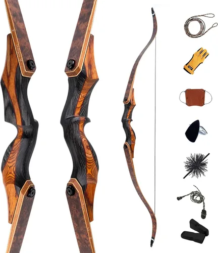 Vista 7 de Deerseeker Archery 60"/62" Takedown Recurve Bow Set with Flemish String Woodgrain Limbs Right Hand & Left Hand Traditional Wooden Bow for Adults &