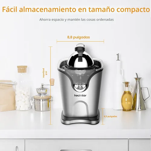 Vista 5 de Healnitor Exprimidor eléctrico de cítricos de 150 W con 2 conos, máquinas extractoras de jugo de naranja silenciosas de acero inoxidable para lima