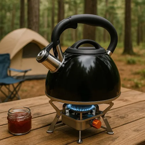 Vista 4 de Creative Home Triumph - Hervidor de té silbante de acero inoxidable, 3.5 cuartos de galón, tetera negra Base encapsulada de triple capa, mango