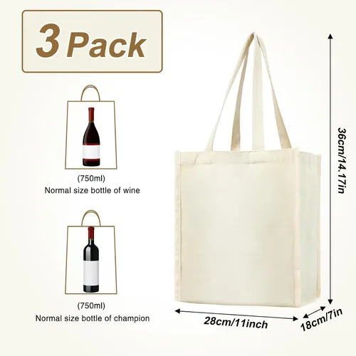 Vista 3 de Berlune 3 piezas de bolsa de vino reutilizable de 6 botellas con divisor de lona, lavable, portátil, bolsa de transporte de vino resistente