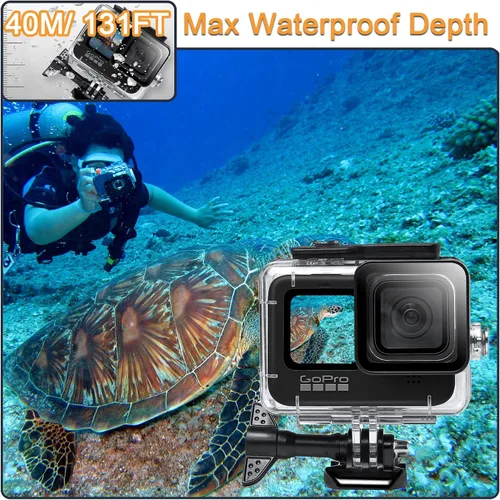 Vista 6 de Carcasa impermeable subacuática para Gopro Hero 12/11/10/9 Negro, Funda protectora de buceo con soporte para Go Pro 12/11/10/9 Negro, 40M
