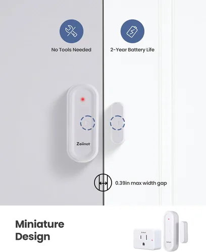 Vista 5 de Zoiinet Kit de enchufe de salida de sensor de puerta, mini sensor inalámbrico de ventana de contacto, dispositivos ilimitados de control de grupo