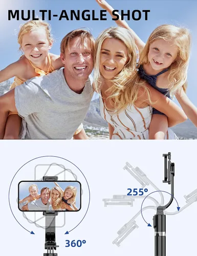 Vista 7 de Trípode para selfie stick de 41 pulgadas, extensible portátil 4 en 1, trípode de aluminio para teléfono con control remoto inalámbrico, rotación