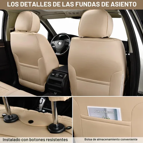 Vista 3 de Fundas de asiento delantero de automóvil, par de fundas de asiento delantero de cuero transpirable con reposacabezas, funda universal de asiento