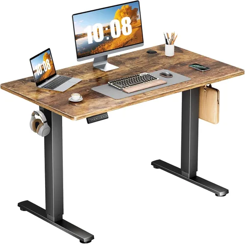 Vista 15 de DUMOS Escritorio eléctrico de pie de 40 pulgadas con altura ajustable, estación de trabajo para computadora para trabajar sentado o de pie, mesa