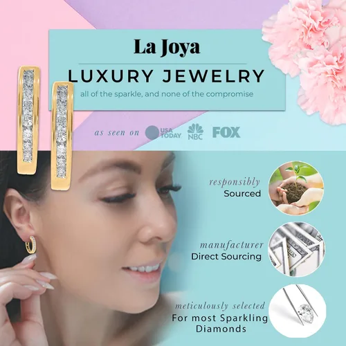 Vista 3 de Aretes de aro de diamantes cultivados en laboratorio para mujer, aretes de aro chapados en oro TW de 14-12 CT Joyas de diamantes brillantes GH VSSI