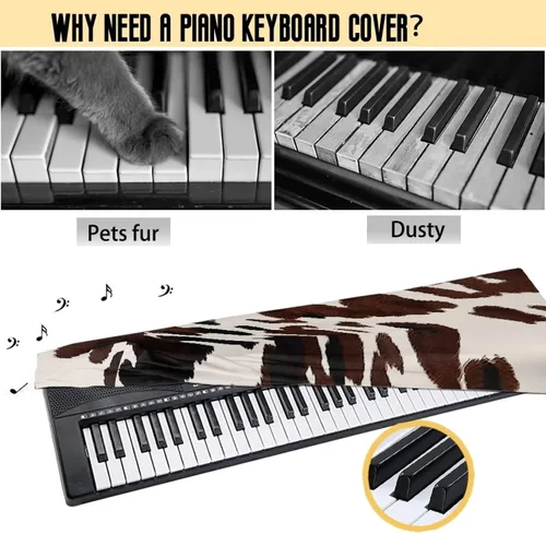Vista 6 de Cubierta de teclado de piano de piel de vaca, cubierta de teclado de música de piano, cubierta elástica para teclado electrónico, piano cubierta a