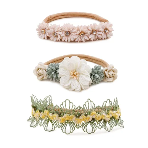 Vista 16 de Diadema floral de nailon para bebé, corona de flores, banda elástica para el cabello, 3 piezas, accesorios para el cabello, regalo para niñas, 2#