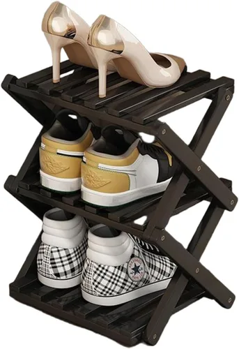 Vista 8 de YYW Zapatero de bambú para entrada, estantes de zapatos de pie libre, estante de armario, organizador vertical plegable de almacenamiento de zapatos