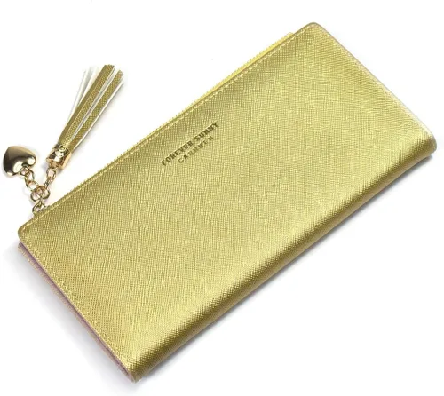 Vista 14 de Sumgogo - Cartera delgada para mujer, cartera larga con borlas, cierre zipper, monedero, bolso de mano, estuche para tarjetas, Rosa, Minimalista