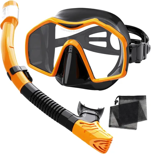 Vista 9 de Snorkeling Gear for Adults,Dry-Top Snorkel Mask Set with Tempered Glass,Anti-Fog & Anti-Leak Panoramic Swim Mask,Adjustable Snorkel Kit with Carry