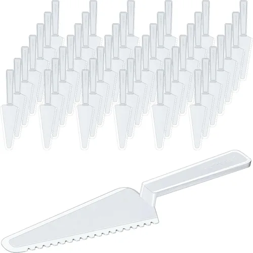 Vista 7 de Suclain 50 piezas de cortador de pasteles desechables negros a granel de 9.1 pulgadas, servidor de plástico para tartas, espátula, cuchillos, tarta