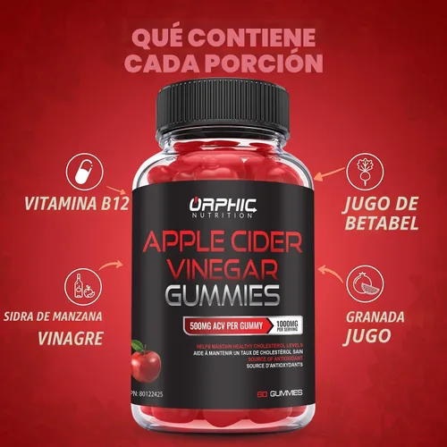 Vista 3 de ORPHIC NUTRITION Gomitas de vinagre de sidra de manzana 1000 mg ACV