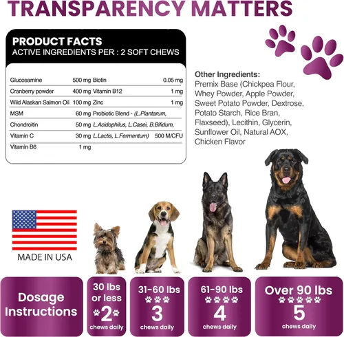 Vista 6 de Multivitamínico masticable con glucosamina para perros, vitaminas y suplementos para perros, multivitamínico para adultos mayores y cachorros