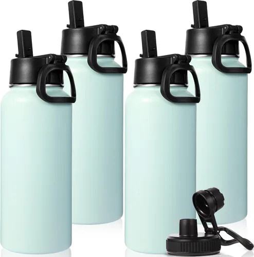 Vista 13 de Neihepal Botella de agua aislada de 32 onzas con 2 tapas (tapa con pajilla y boquilla), botellas de agua de doble pared de acero inoxidable 18/8
