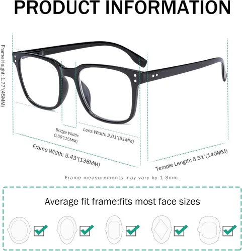 Vista 3 de Eyekepper Paquete de 5 lentes de lectura grandes – Lectores cuadrados para hombres y mujeres +0.50
