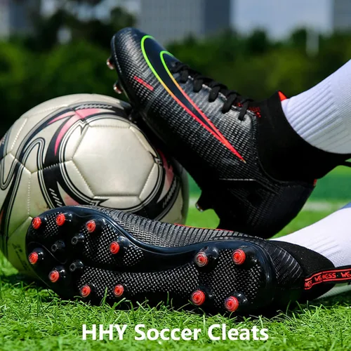 Vista 3 de HHY Botines de fútbol para hombre, zapatos de fútbol de caña alta, antideslizantes, para interiores y exteriores, césped firme, botas de combate
