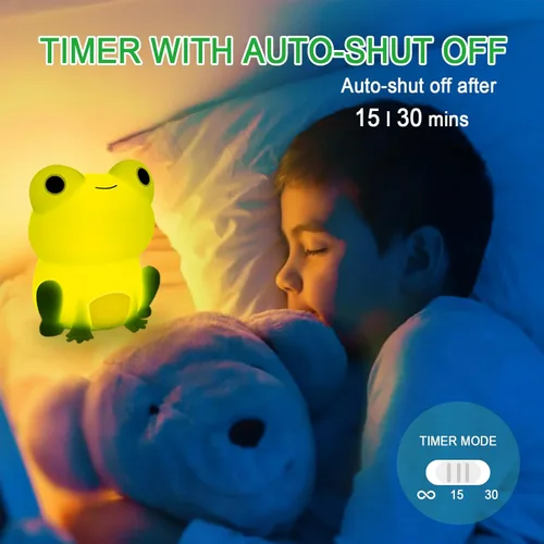 Vista 3 de Luz nocturna para niños, lámpara de rana con bonitas calcomanías de rana, lámpara de noche para dormitorio, luz nocturna para bebé, niña, niño