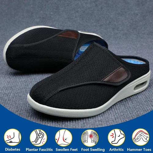 Vista 5 de bumuam Zapatos para diabéticos para hombre, zapatos anchos ajustables, ligeros, antideslizantes, ortopédicos, para caminar, artritis, pies Beige