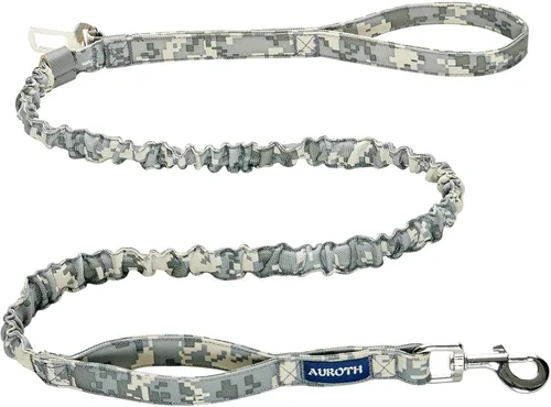 Vista 8 de AUROTH Correa elástica resistente para perros de razas grandes, sin tirones para absorción de golpes con cinturón de seguridad del automóvil, 2 asas