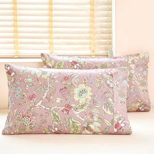 Vista 20 de URBONUR Fundas de almohada 100% algodón tamaño estándar, paquete de 2 fundas de almohada estándar con estampado floral azul, cierre de sobre súper