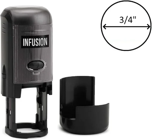 Vista 3 de Infusion Sello de goma autoentintado redondo con texto personalizado (3/4 pulgadas de diámetro), hasta 3 líneas de texto y borde