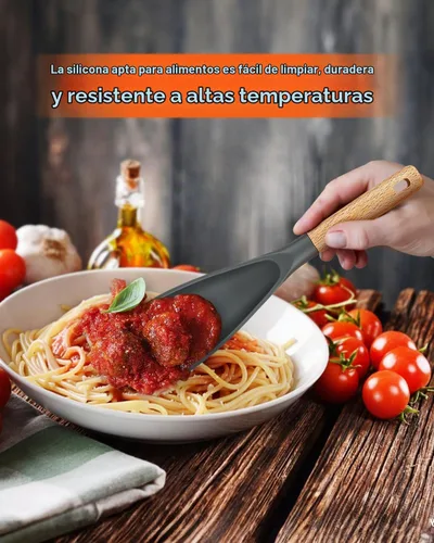 Vista 4 de Cuchara de cocina para utensilios de cocina antiadherentes, ideal para cocinar y servir silicona mate resistente sin BPA, cuchara con mango