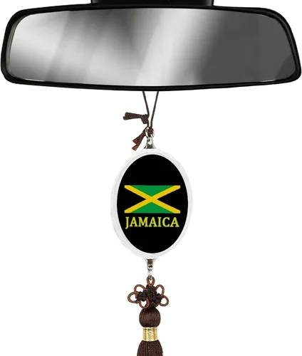 Vista 6 de Colgante de coche con bandera de Jamaica, espejo retrovisor, dije de la suerte, adorno colgante colgante para mujeres y hombres, regalo elipse