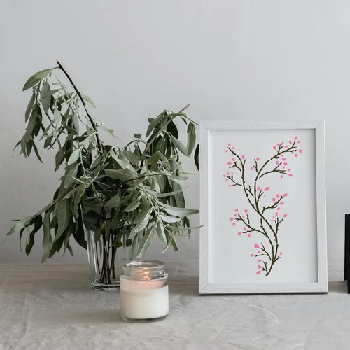 Vista 6 de FINGERINSPIRE Plantillas de pintura de ramas de 11.7 x 8.3 pulgadas, ramas grandes desnudas y flores en ciernes, plantilla de plástico PET