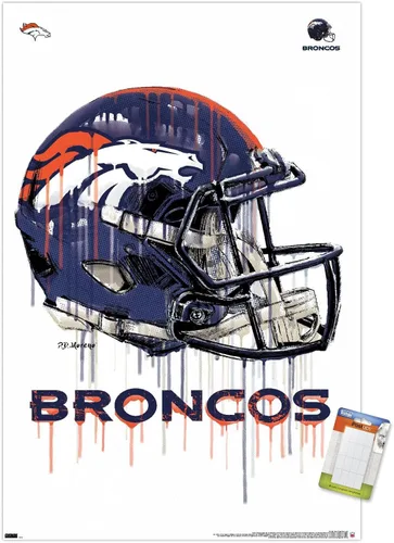 Vista 11 de NFL Denver Broncos - Póster de pared con casco de goteo 20, 22.4 pulgadas de largo x 14.7 pulgadas, versión enmarcada de madera de granero