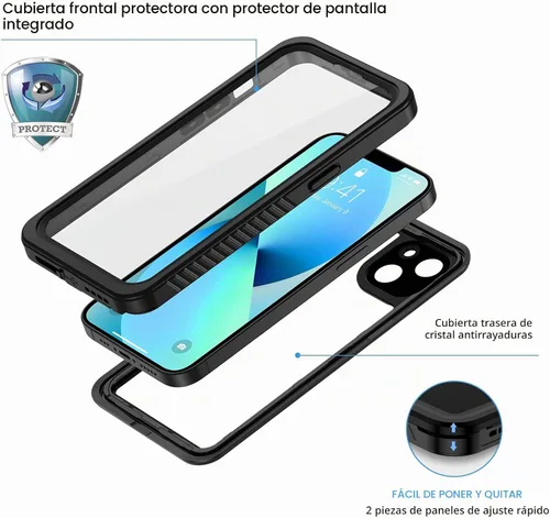 Vista 3 de Lanhiem Funda para iPhone 13 Mini, IP68, impermeable, a prueba de polvo, a prueba de golpes, con protector de pantalla integrado, cuerpo completo
