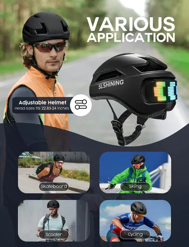 Vista 7 de Casco de bicicleta con luz – Casco de bicicleta con pantalla LED DIY para scooter, bicicleta, monopatín – Casco de pantalla LED con patrones