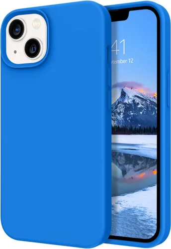 Vista 9 de DOMAVER Funda para iPhone 13, funda de teléfono para iPhone 13, silicona líquida, gel suave, forro de microfibra, funda protectora a prueba de Azul