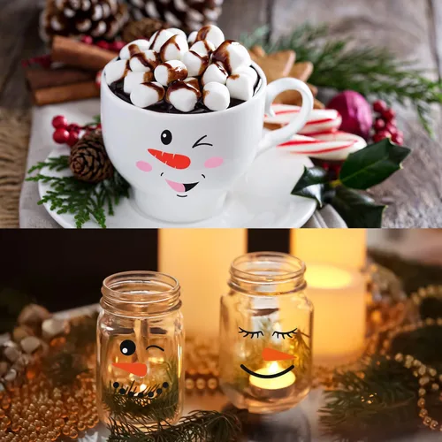 Vista 6 de 36 calcomanías de vinilo de Navidad con caras de muñeco de nieve para manualidades, calcomanías de cara de muñeco de nieve, botellas de agua