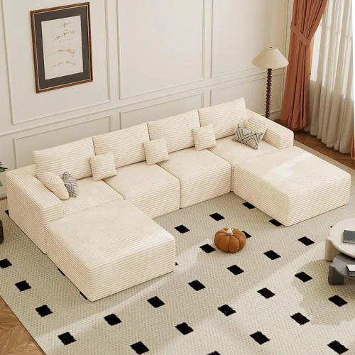 Vista 9 de Sofá modular de 146 pulgadas, sofás de nube convertibles en forma de U para sala de estar con otomana, juego de sofá de pana de 6 plazas sin hueso