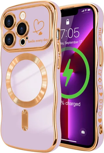 Vista 14 de LCHULLE - Funda magnética para iPhone 13 para mujeres y niñas, con forma ondulada, color azul bebé [Compatible with MagSafe] Cute Curly Wave, Love