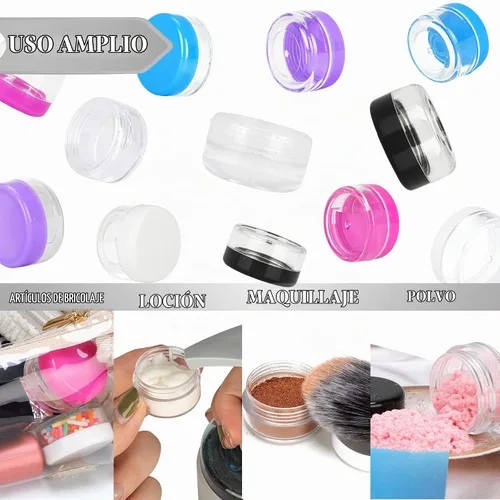 Vista 7 de 50 piezas de 5 gramos de envases de muestra, tarros vacíos de 5 ml con tapas, pequeños envases cosméticos, tarros de muestra mini con 4 piezas