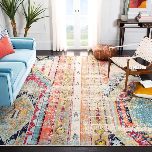Vista 8 de SAFAVIEH Madison Collection - Alfombra decorativa de 2 pies 2 pulgadas x 4 pies, verde y naranja, diseño tribal envejecido, no desprende pelusa