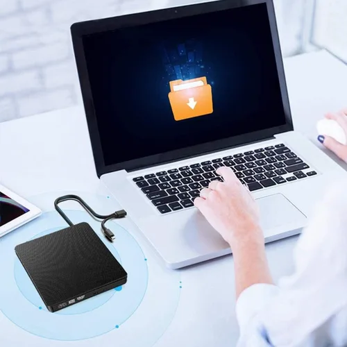Vista 2 de YMY Unidad externa de CD y DVD para portátil, USB3.0 y USB-C 2 en 1, reproductor de DVD portátil, grabadora de CD, grabador para PC de escritorio