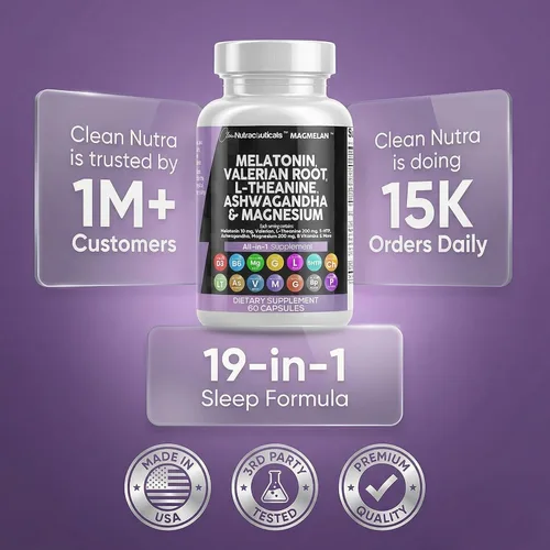 Vista 8 de Clean Nutraceuticals Melatonina 10mg Raíz de Valeriana L-Teanina 200mg Ashwagandha - Respaldo del Sueño para Mujeres y Hombres con Complejo