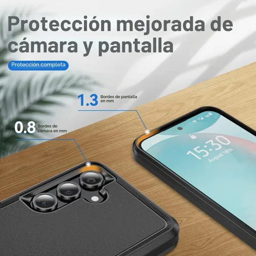 Vista 4 de Funda para Samsung Galaxy S24 FE con 2 protectores de pantalla de vidrio templado y protector de lente de cámara, capa interior de TPU suave y Negro
