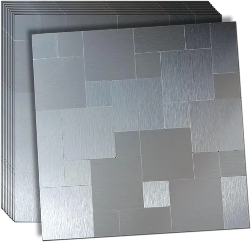 Vista 8 de XUANINY Azulejos de metal para salpicaduras de despegar y pegar, adhesivo de pared 3D de mosaico de aluminio autoadhesivo para cocina