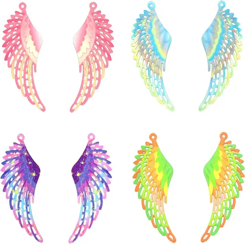 Vista 13 de Dijes de plumas de filigrana multicolor colgante de pluma pintado de color hueco para pendientes de bricolaje collares accesorios para fabricación