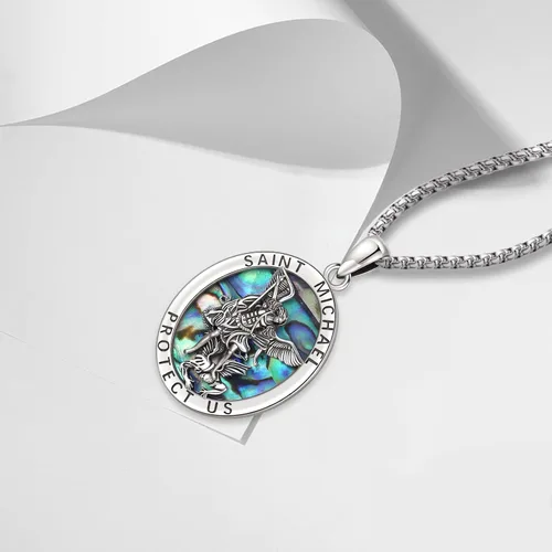 Vista 8 de Collar de plata de ley S925 con amuleto de San Patrón, Medalla de protección para hombres y mujeres